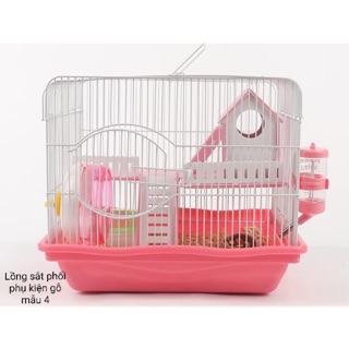 Lồng hamster phối gỗ mẫu 4 xanh hồng k