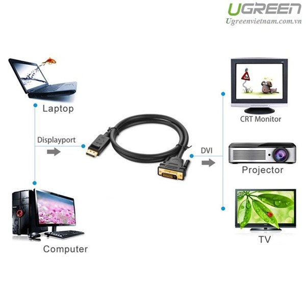 Cáp Displayport to DVI 24+1 dài 2m chính hãng Ugreen 10221