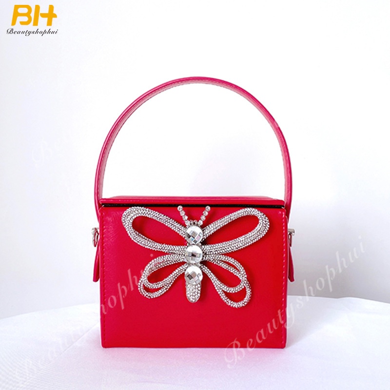 Túi Xách Da PU Cầm Tay Dáng Vuông Nhỏ Đính Đá Thời Trang 2022 Sang Trọng Cho Nữ