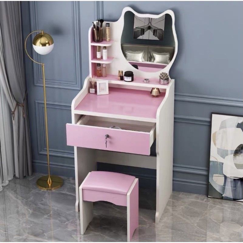 Bàn trang điểm mini gương hình mèo xinh xắn, trẻ trung ( tặng kèm ghế )
