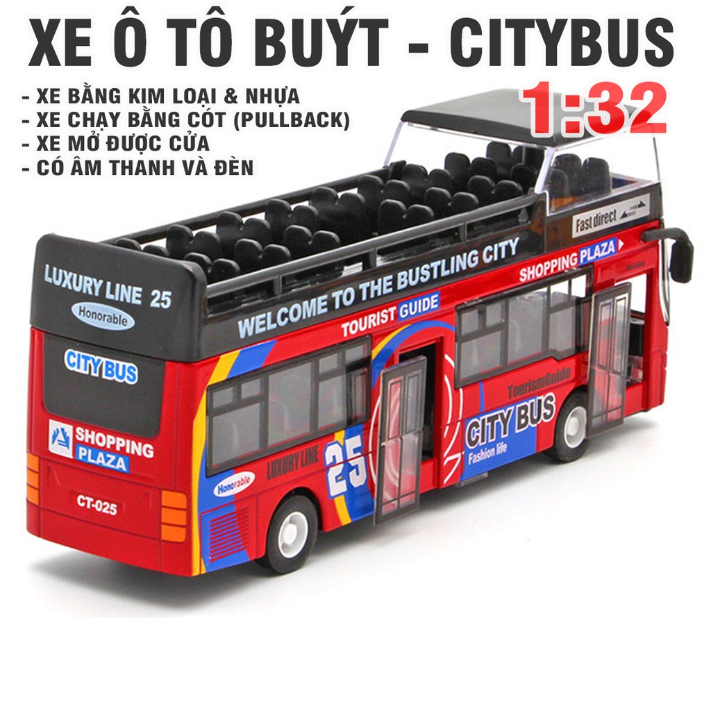 Xe buýt kim loại đồ chơi an toàn cho trẻ em tỉ lệ 1:32 - Xe mô hình ô tô chạy bằng cót có đèn và âm thanh
