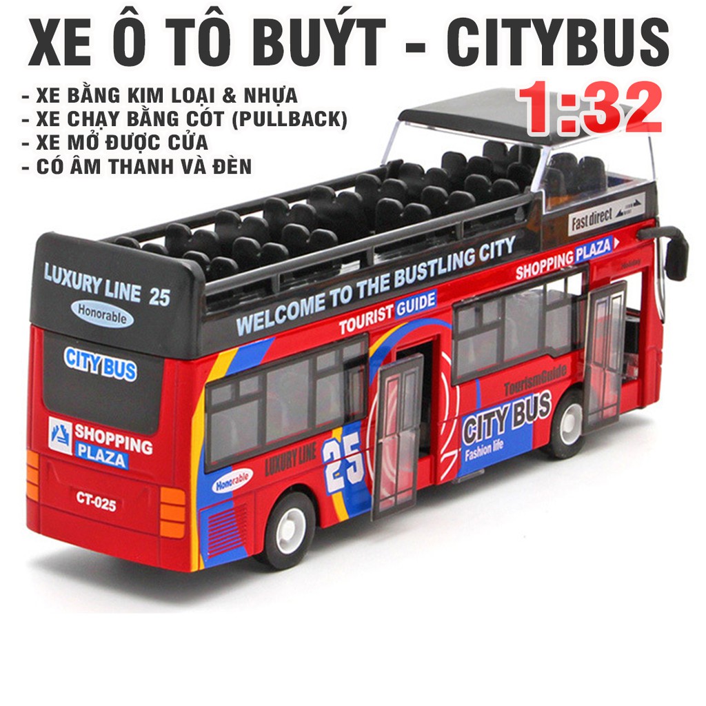 Đồ chơi xe buýt, xe ô tô bus kim loại có âm thanh và đèn cho trẻ em mô hình tỉ lệ 1:32