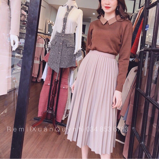 Chân váy dập ly dáng dài