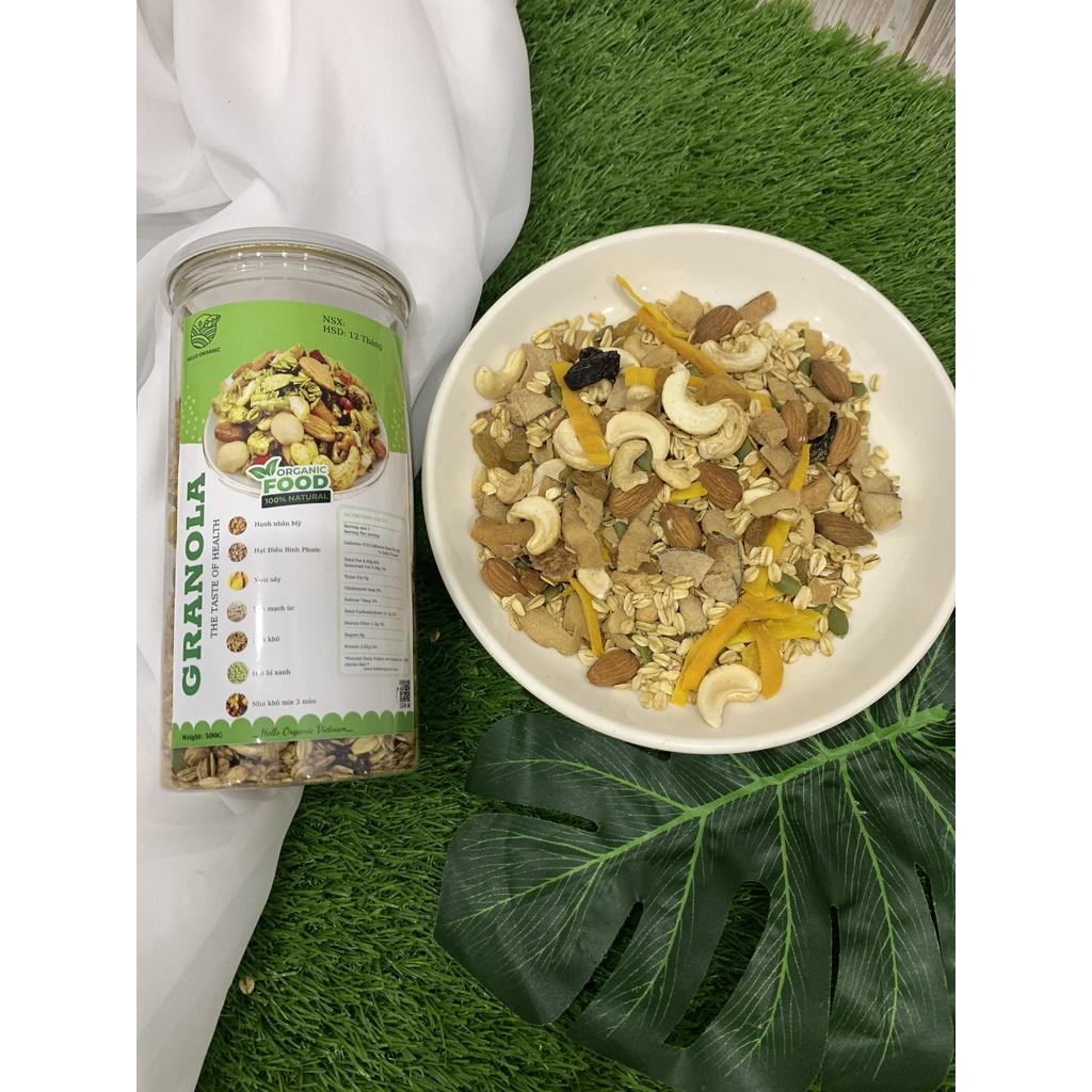 Granola Không Đường Siêu Hạt 500Gram - Ngũ Cốc Hạt Ăn Kiêng Giảm Cân.Ngon Như Nhà Làm - Hello Organic