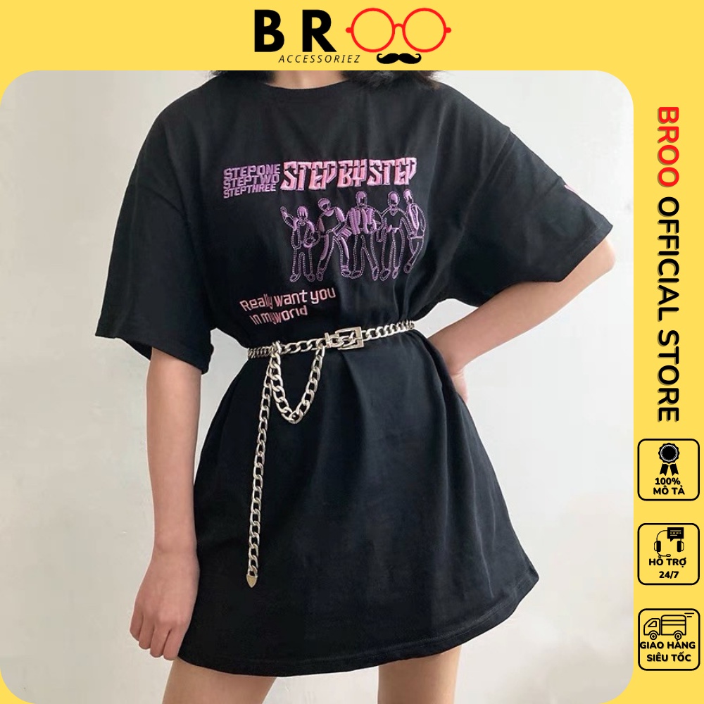 Đai váy nịt thắt lưng nữ BROO bản dây nhỏ chain xích kim loại màu bạc, vàng cá tính