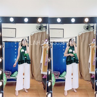 Set áo yếm thêu sen quần xuông