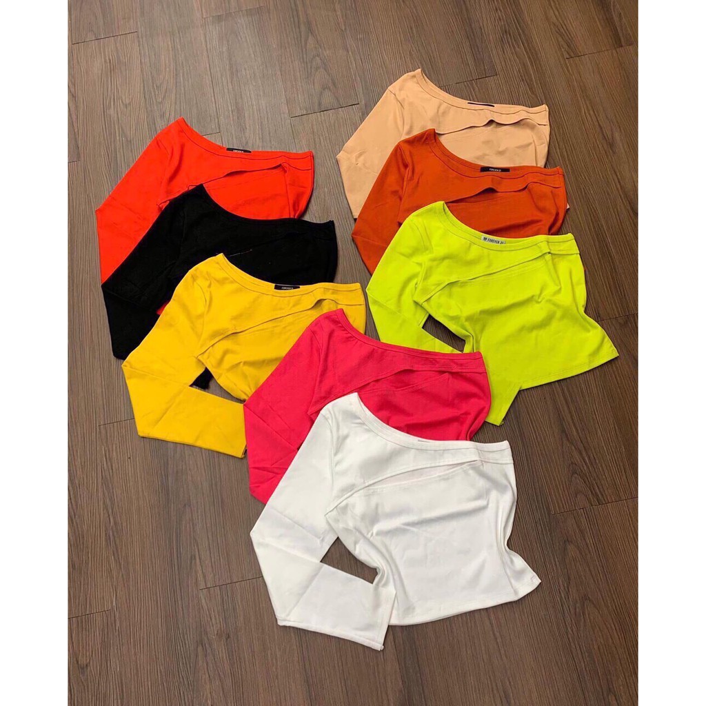 Áo kiểu lệch vai cut out ngực xinh chất thun bozip đẹp xinh