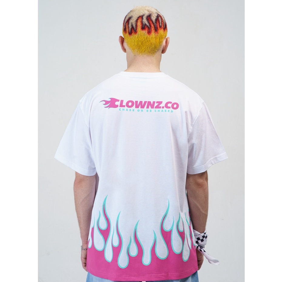 Áo thun tay lỡ local brand Clownz Racing Flames họa tiết lửa unisex, form rộng, chất cotton | BigBuy360 - bigbuy360.vn