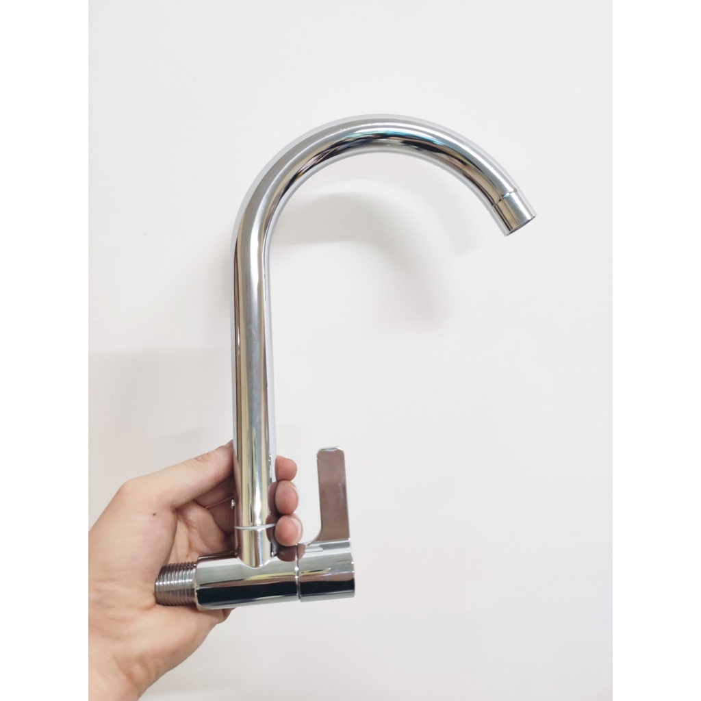 Vòi rửa chén bát lạnh gắn tường thân cứng inox 304 mạ màu bạc cao cấp