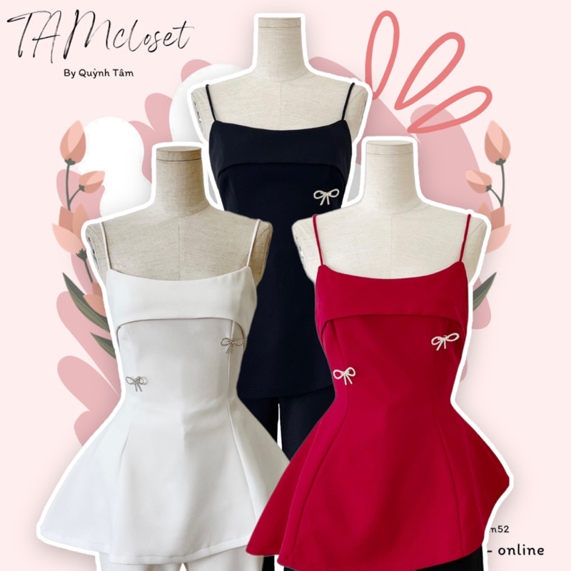 Áo 2dây peplum kèm tag nơ chất cotton tuyết TK1303