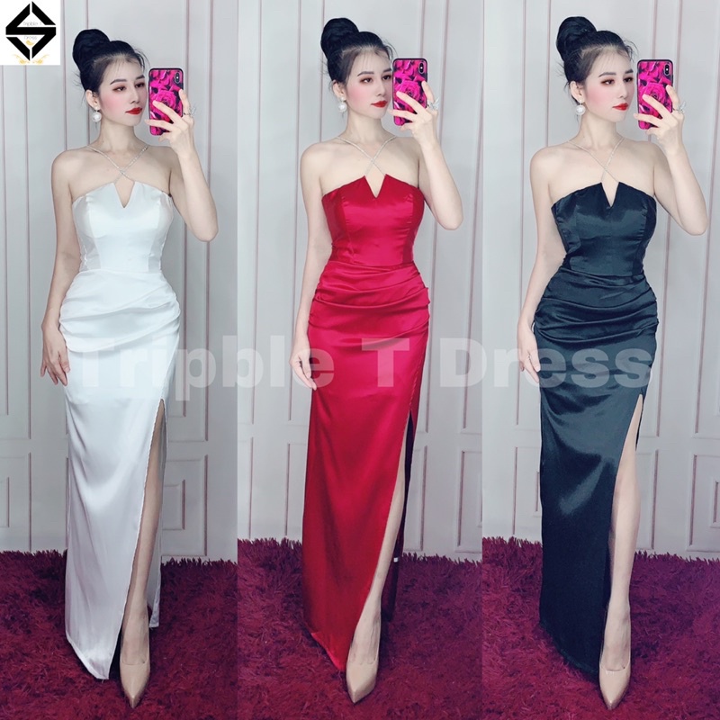 Đầm maxi body dự tiệcTRIPBLE T DRESS tôn dáng gợi cảm phối dây đá - size S/M/L - MS202Y