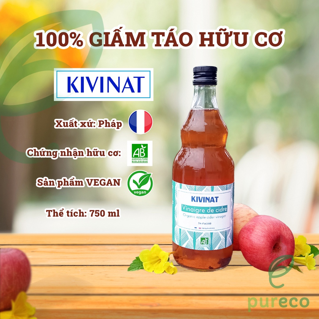Giấm táo hữu cơ KIVINAT 750ml - xuất xứ Pháp