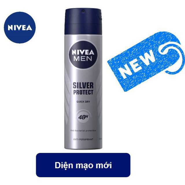Xịt ngăn mùi Nivea Men Silver Protect 150ml phân tử bạc ngăn khuẩn gây mùi vượt trội