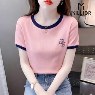 Áo Thun Cotton Ngắn Tay Cổ Tròn Màu Trơn Thời Trang Cho Nữ