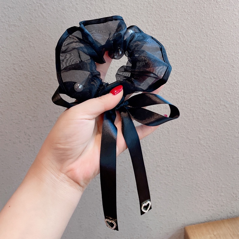 Dây Cột Tóc Nơ Ruy Băng Dài Cỡ Lớn Màu Đen Phong Cách Hàn Quốc Xinh Xắn Cho Nữ
