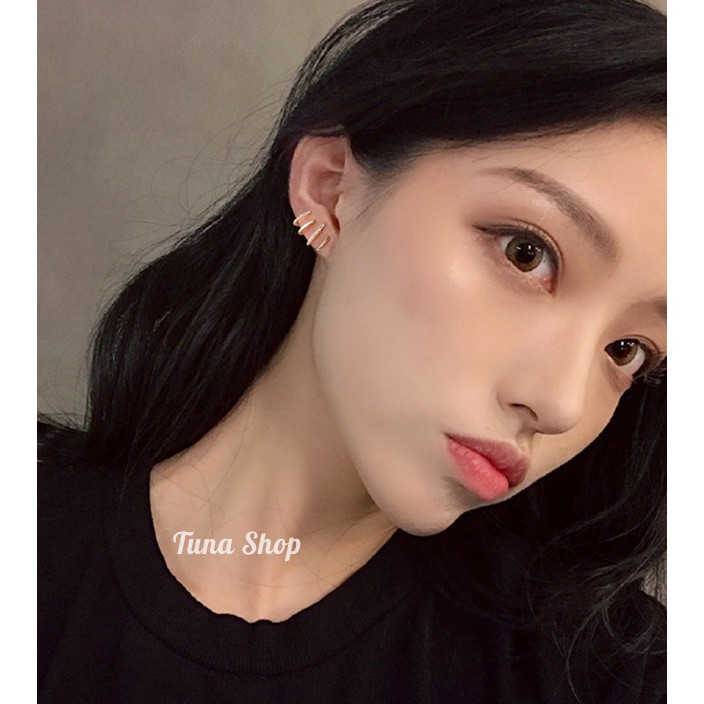 Khuyên tai bạc nữ, bông tai bạc gắn đá, Khuyên tai cá tính kẹp vành tai TUNA SILVER