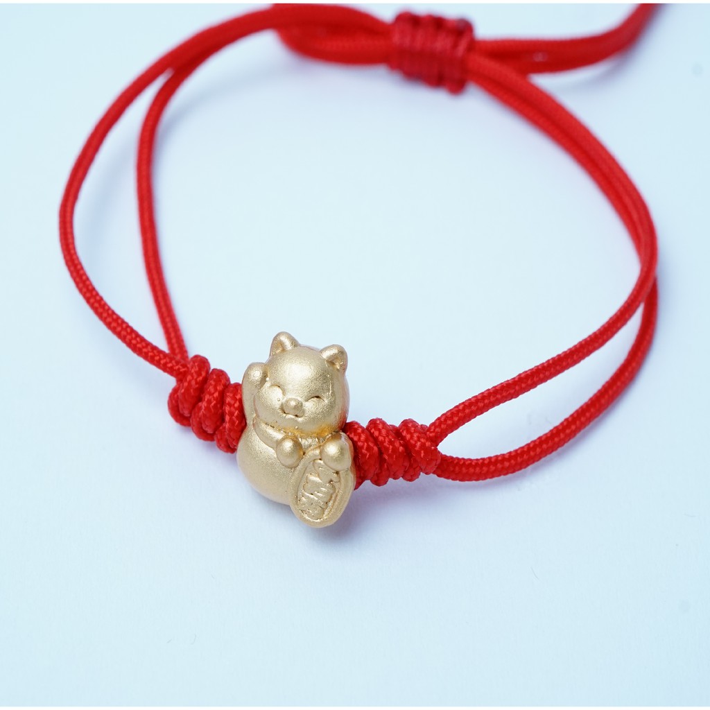QMJ Vòng tay chỉ đỏ Mèo Thần Tài mạ vàng 24k may mắn, tài lộc Q273