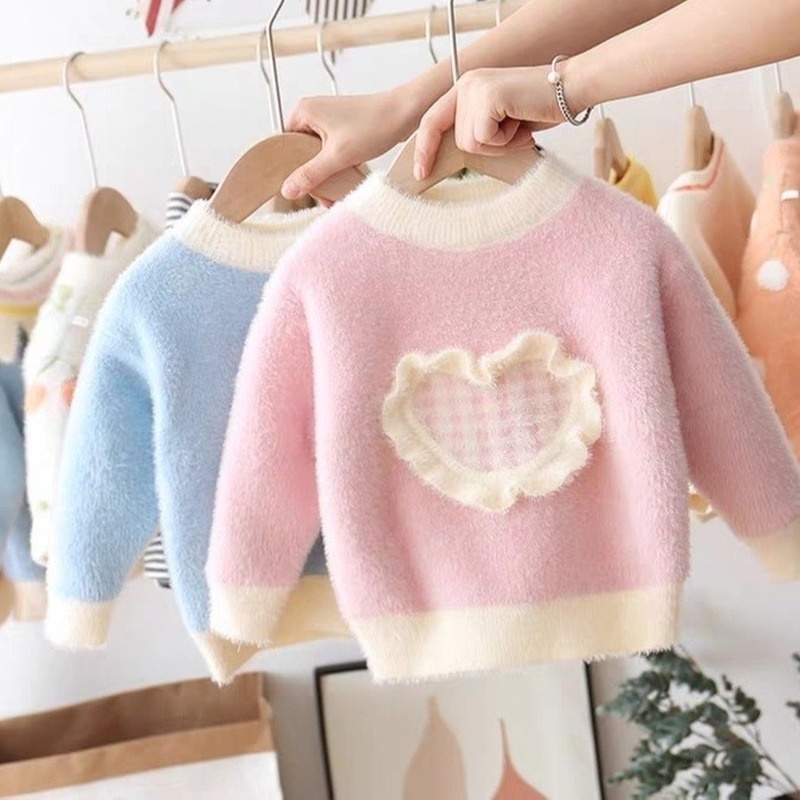 Áo Sweater dệt kim phối nhung thời trang cho bé gái