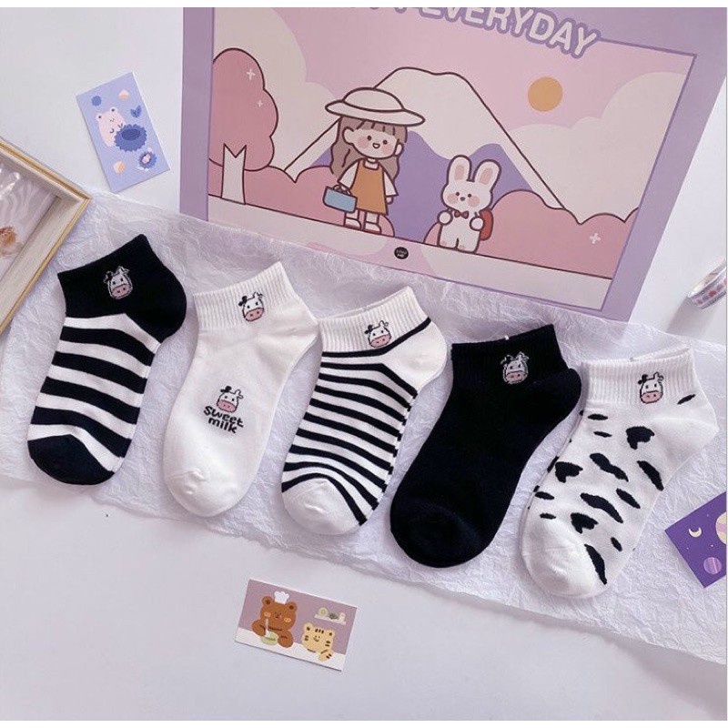 Tất bò sữa cổ ngắn thấm hút mồ hôi tốt dáng ôm chân đẹp