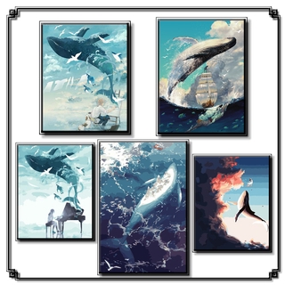 Bộ tranh sơn dầu số hóa DIY hình cá voi kích thước 40x50cm dành cho trang trí nhà cửa
