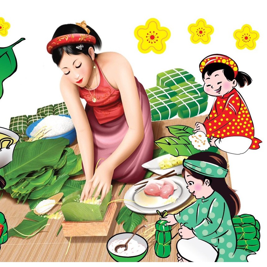 Decal trang trí tết GÓI BÁNH CHƯNG MẪU 27