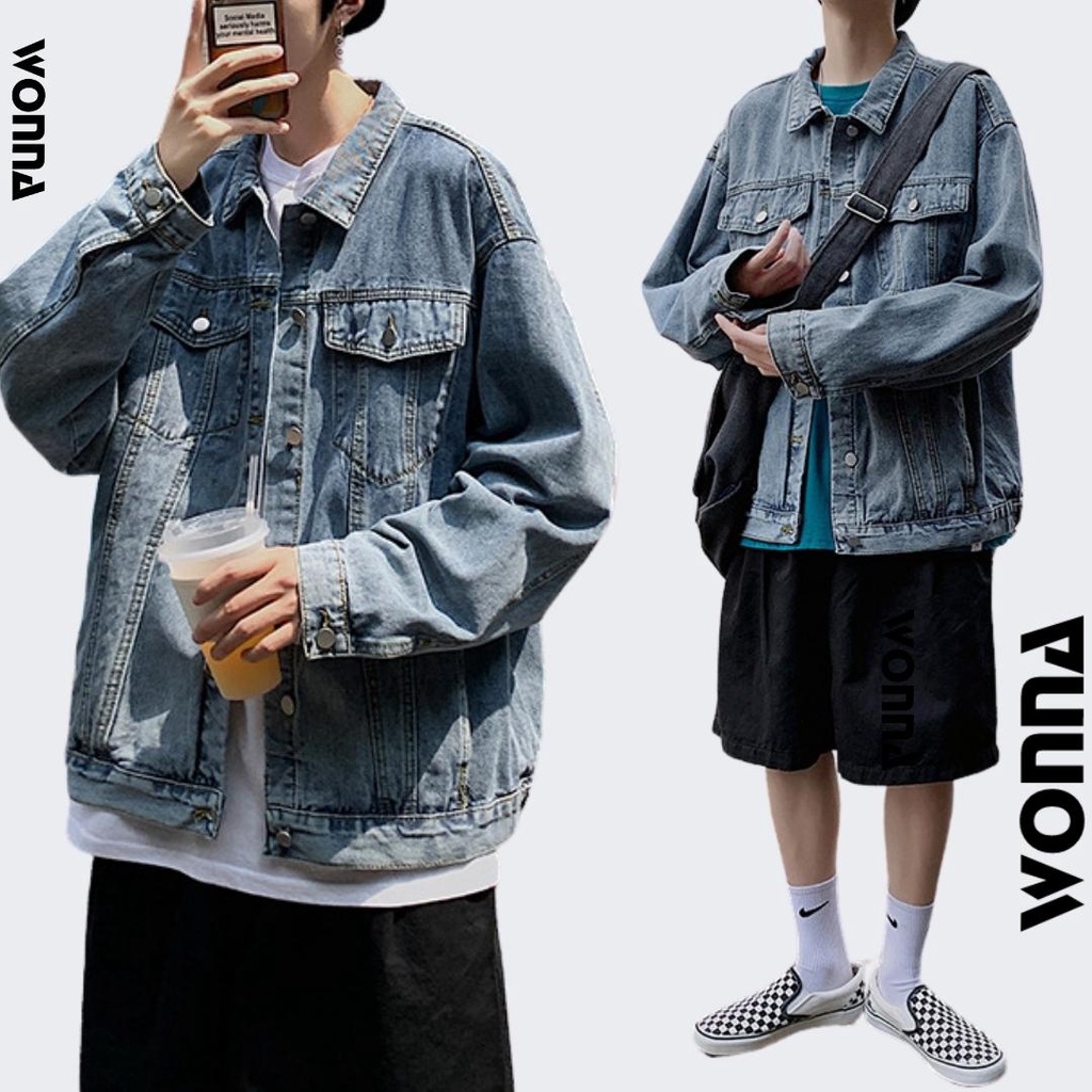 Áo khoác jeans dày dặn jacket unisex ulzzang basic đơn giản có nắp túi cao cấp thu đông jean y2k denim