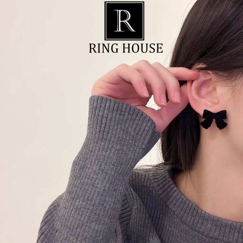 E236 Bông Tai Khuyên Tai Nữ Nơ Xinh Đỏ Đen Trắng Hồng