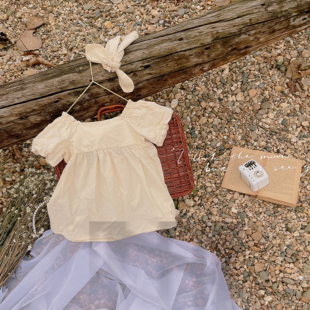 Váy babydoll tay phồng phối nơ lưng kèm băng đô bé gái 1 2 3 4 tuổi MINTSCLOSET Mint's Closet - GS1072