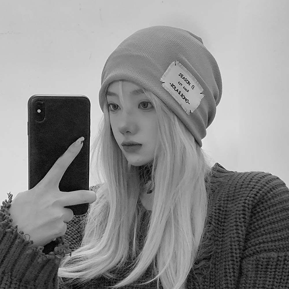 Mũ Beanie Màu Trơn In Chữ Phong Cách Hip Hop Thời Trang Thu Đông