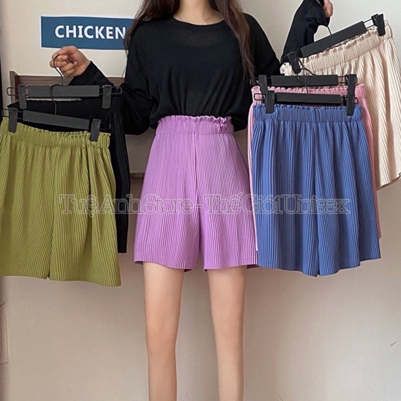 [6 MÀU] Quần Đùi Gân Tăm Cao Cấp - Quần Short Nữ Lưng Cao Ống Rộng Phong Cách Hàn Quốc Size 38-70kg TUEANHSTORE