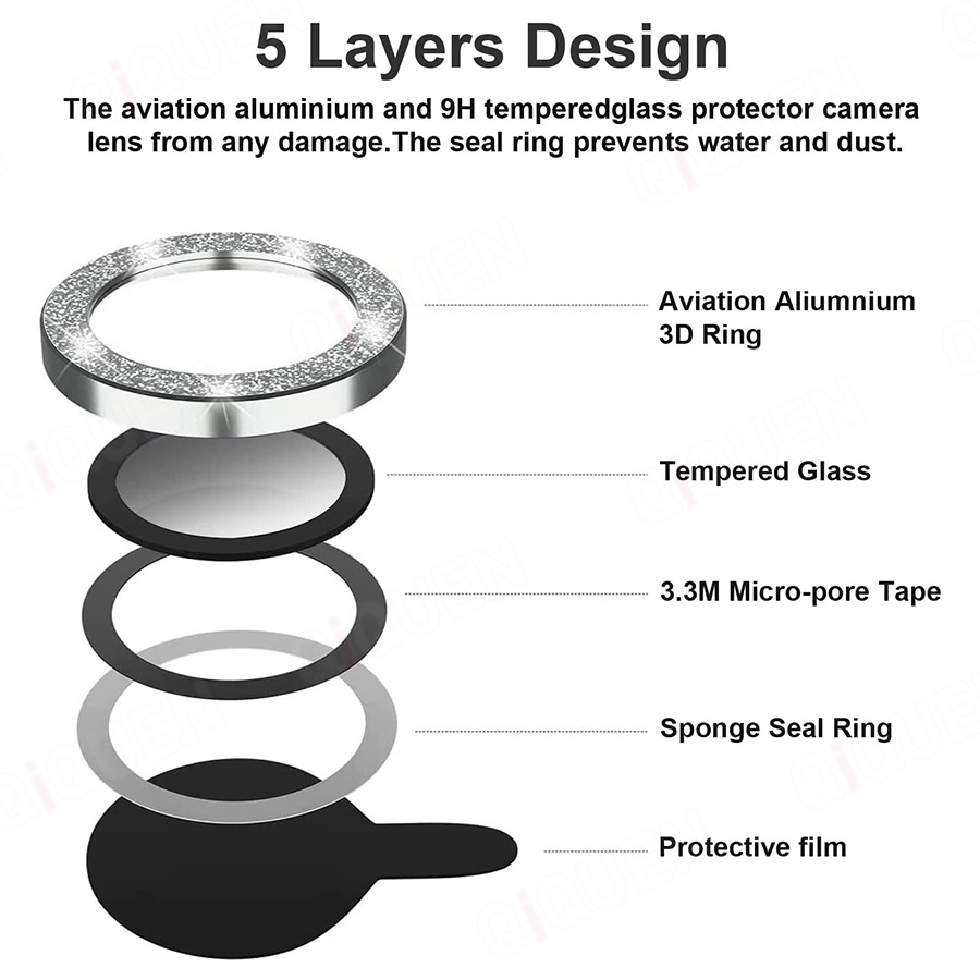 Miếng dán đính đá bảo vệ camera cho iPhone 11 12 13 Pro Max 12 13 Mini