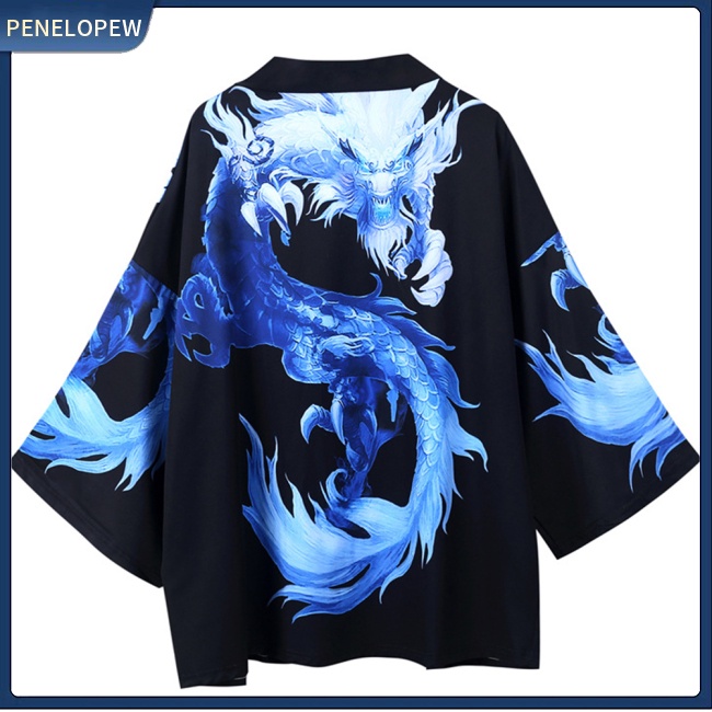 Áo Khoác Kimono Tay 3/4 In Hình Rồng Phong Cách Trung Hoa Dành Cho Nam Và Nữ