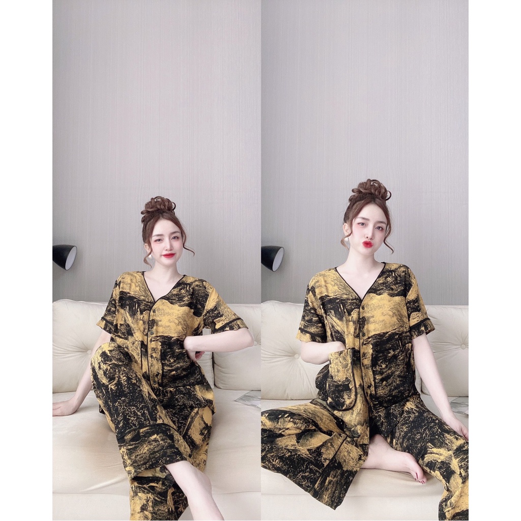 Đồ Mặc Nhà, Đồ Ngủ Sexy Nữ Pyjama Quần Dài Tay Ngắn Chất Đũi Lụa Mềm Mát Dưới 65Kg | BigBuy360 - bigbuy360.vn