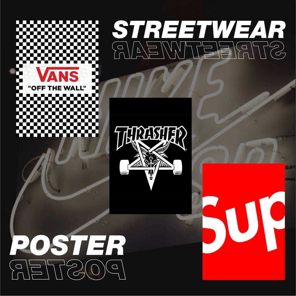 Bộ 8 Áp Phích In Hình Logo Vans Carhartt Stussy Supreme