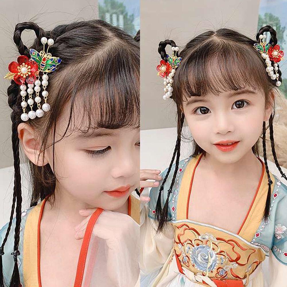 Kẹp Tóc Hình Bướm / Hươu Bằng Hợp Kim Acrylic Phối Tua Rua Dễ Thương WMES15H Cho Bé Gái