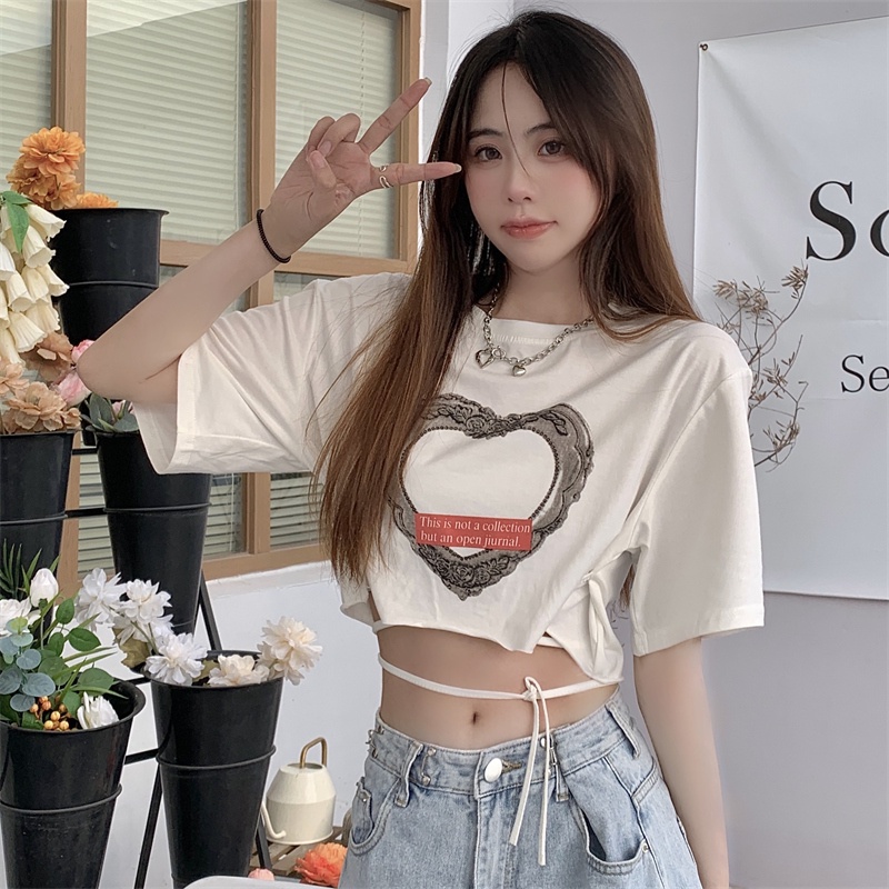 Áo thun croptop SUXI tay ngắn cổ tròn in họa tiết đơn giản thời trang mùa hè cho nữ