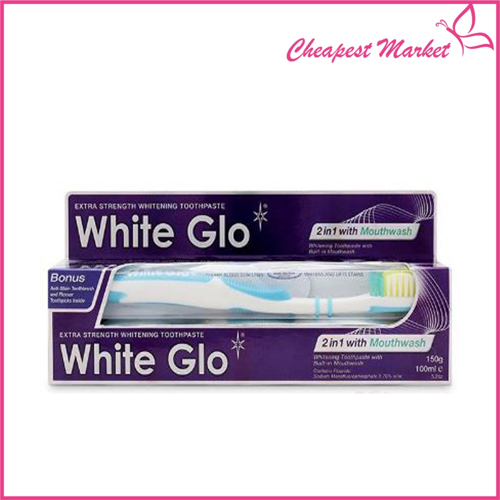 [Có Tem Nhãn] Kem Đánh Trắng Răng 2 in 1 White Glo 150g Chính Hãng