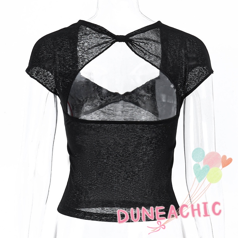 Áo Thun Crop Top Cổ Chữ V Hở Lưng Xuyên Thấu Gợi Cảm