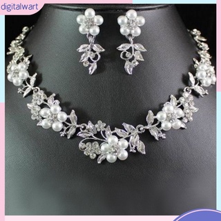 Bộ trang sức cô dâu mạ bạc đính ngọc trai giả sang trọng
