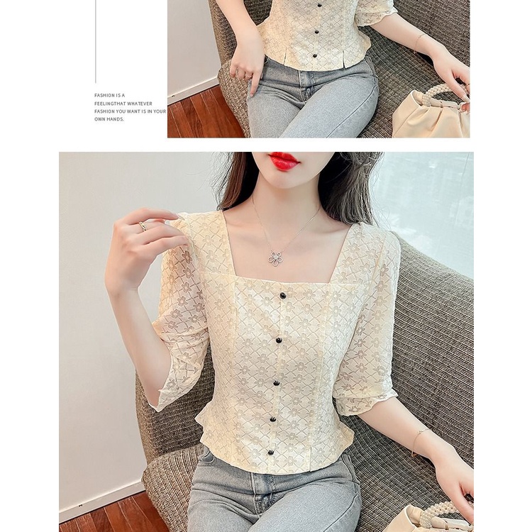 Áo Sơ Mi Ren In Họa Tiết Phong Cách Phương Tây Thời Trang Mùa Hè Dành Cho Nữ