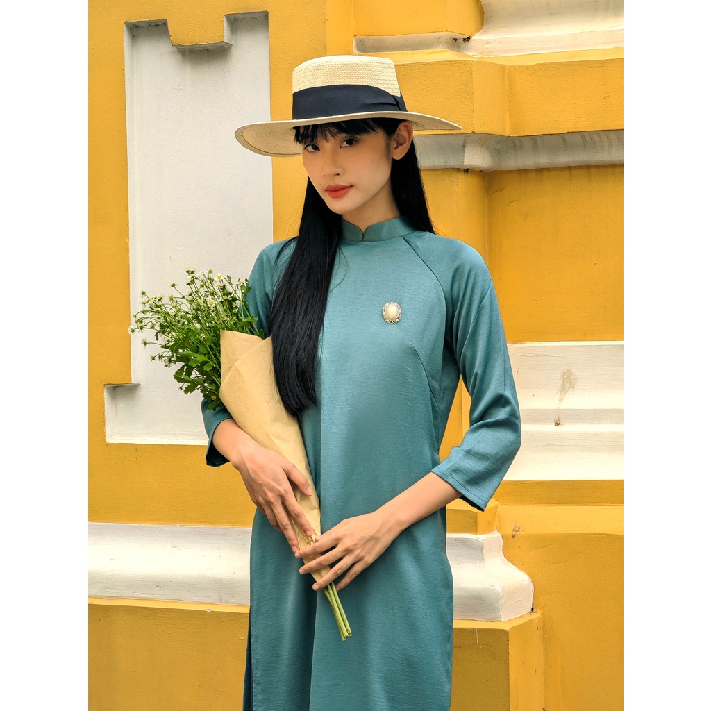 Set Áo dài Rosemary Lụa Tây Thi Xanh Lam