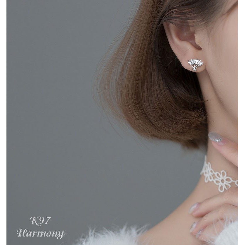 Bông tai, Khuyên tai nữ hình Quạt đính đá cực sang K97| Bạc 925 cao cấp Trang sức Harmony