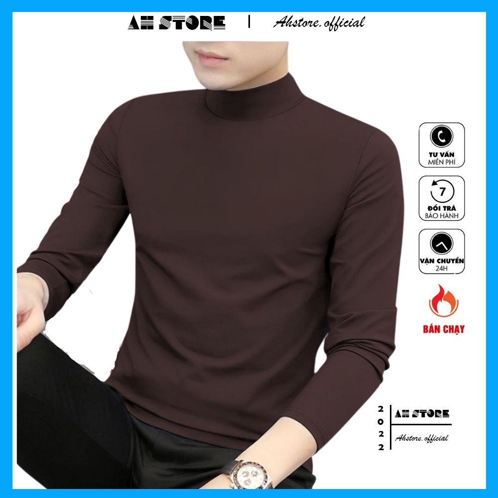 Áo thun giữ nhiệt nam dài tay cổ cao 5 phân, áo giữ nhiệt nam giữ ấm lót chất nỉ dày dặn - AHSTORE