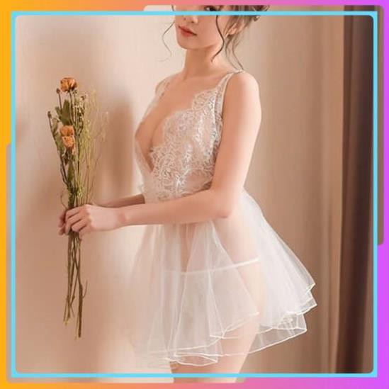 Váy ngủ cosplay cô dâu trong suốt sexy, đầm ngủ xuyên thấu, Váy ngủ dáng xòe 2 lơp cd002 | BigBuy360 - bigbuy360.vn