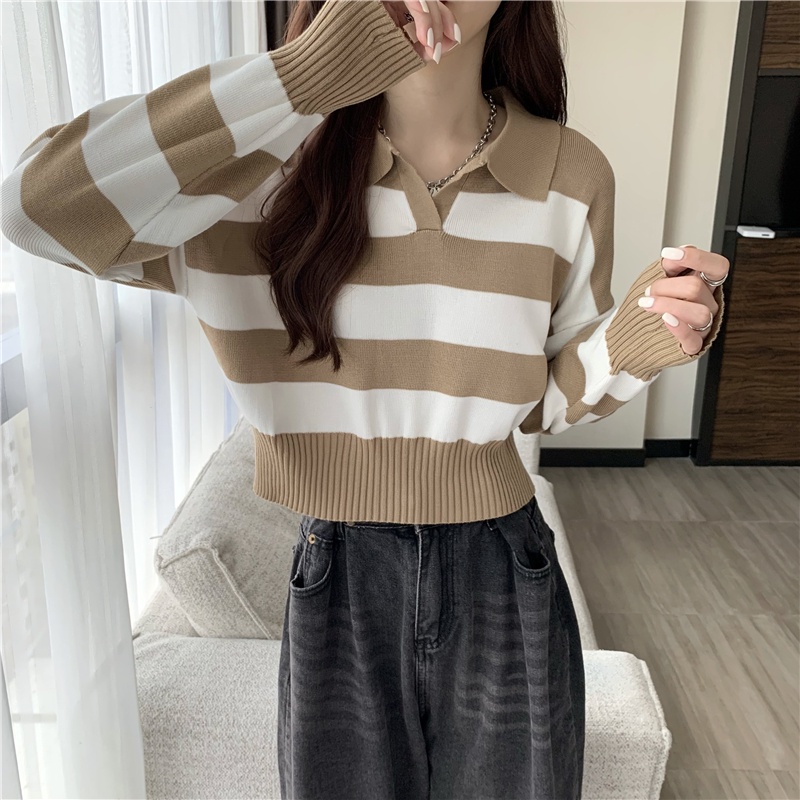 Áo Sweater Tay Dài Kẻ Sọc Màu Sắc Tương Phản Phong Cách Hàn Quốc | BigBuy360 - bigbuy360.vn