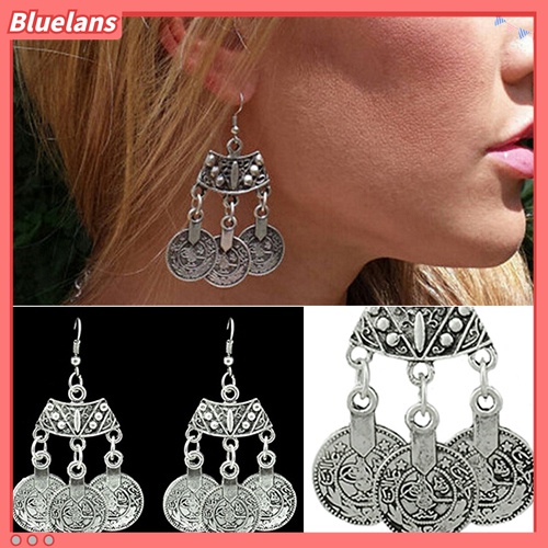 Đôi khuyên tai kết đồng xu to bản phong cách Vintage