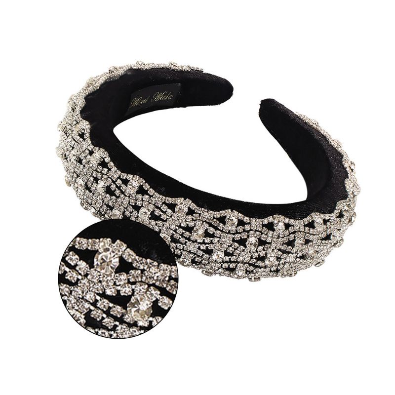 Flgo Băng Đô Nhung Gợn Sóng Đính Đá Lấp Lánh Thời Trang