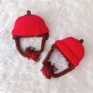 Nón len handmade có 2 bím tóc dài kiểu vành lật - Dương liễu handmade