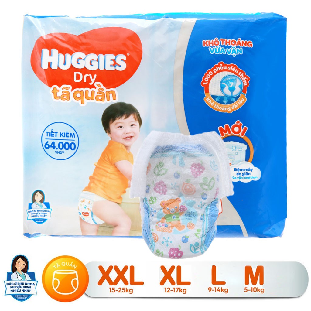 TÃ QUẦN HUGGIES CỰC ĐẠI SIZE M74/L68/XL62/XXL56