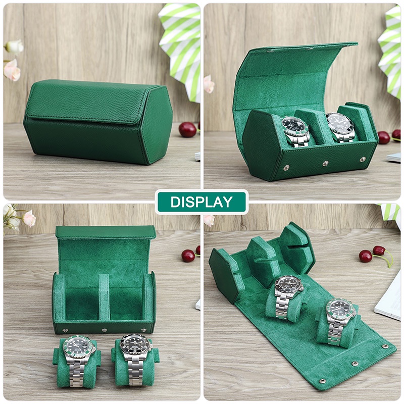 CONTACTS FAMILY Hộp Da Cuộn 2 Ngăn Đựng Đồng Hồ Tiện Lợi Du Lịch Ốp